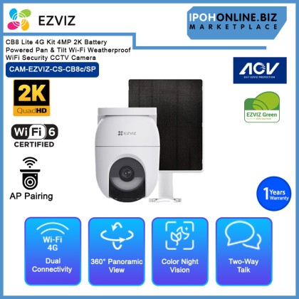Ezviz CB8 Lite 4G Kit 4MP 2K Battery Powered Pan & Tilt Wi-Fi Weatherproof WiFi Security CCTV Camera